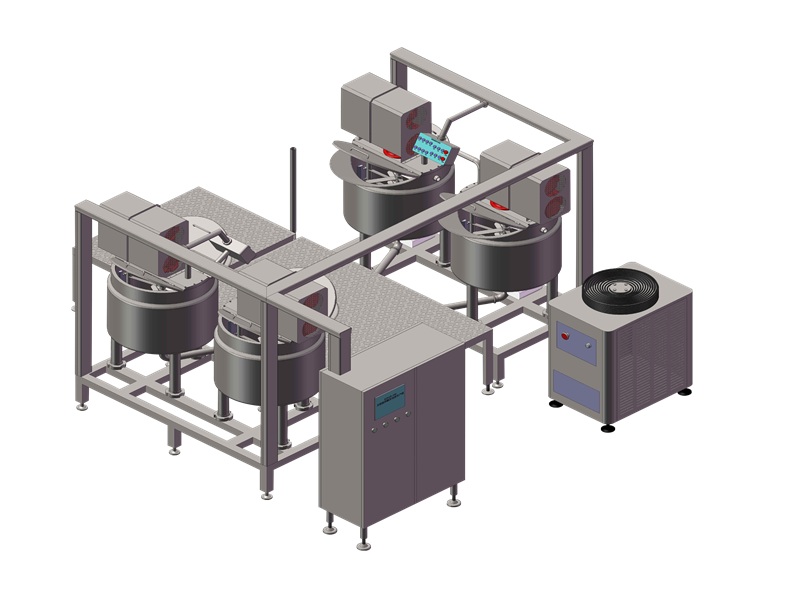 Línea de producción con sistema de mezcla y fermentación para elaborar pasteles al vapor